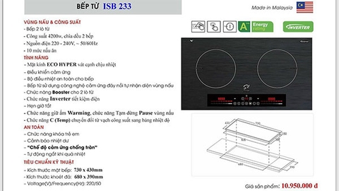 Bếp từ đôi Smaragd ISB-233 nhập khẩu Malaysia