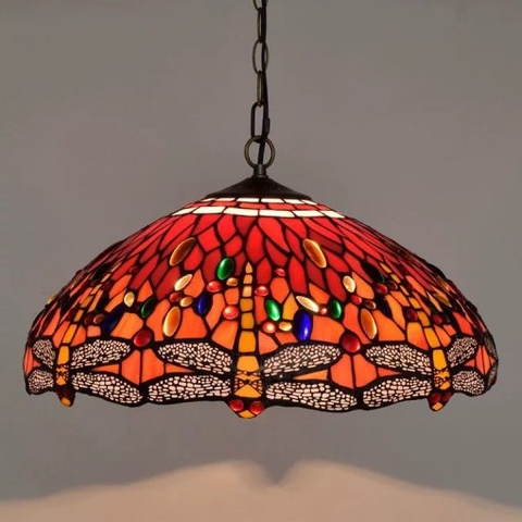 Đèn thả trần Tiffany họa tiết chuồn chuồn chao 46 cm
