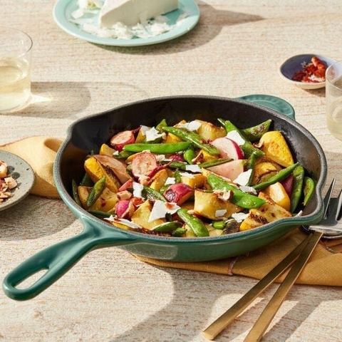 Chảo gang Le Creuset 23cm - Made in France hai màu xanh đỏ