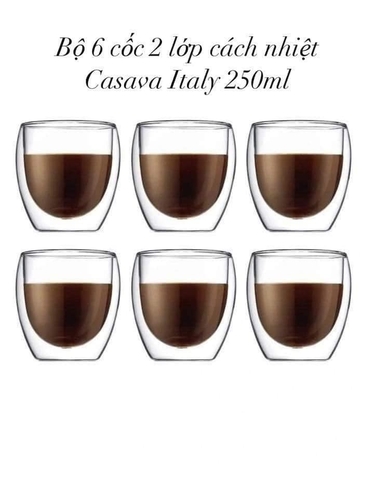 Set 6 cốc PODIUM 2 lớp cách nhiệt  Casava Italy 250ml