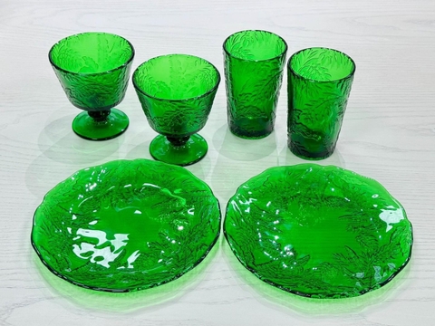 Bộ 6 món Ly, cốc, đĩa màu xanh hoạ tiết Rừng mưa Nhiệt Đới