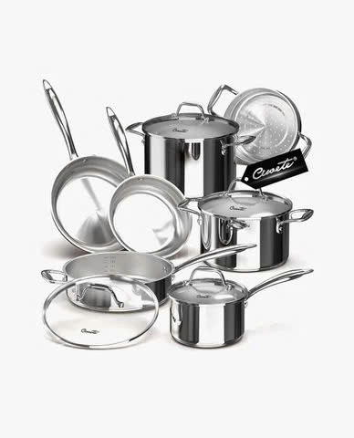 Bộ nồi inox Ciwete SS0103-11PC NEW-SS set 7 món ( 2 chảo inox, 1 quánh, 1 nồi chảo, 2 nồi, 1 xửng hấp)