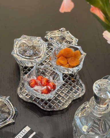 COMBO KHAY BOHEMIA DIAMOND + 3 THỐ MỨT CÓ NẮP BOHEMIA