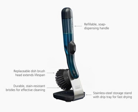 Bàn chải rửa chén Joseph Joseph 6500019 Sinktech có ngăn chứa xà phòng và chân đế