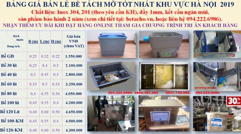 Tổng hợp bảng giá bể tách mỡ 2019