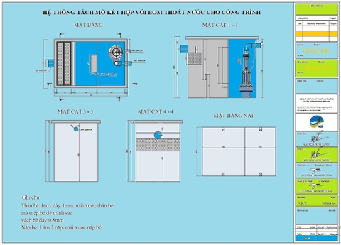 Hướng dẫn cách lắp bể tách mỡ kết hợp bơm thoát nước cho một số nhà hàng dưới tầng hầm