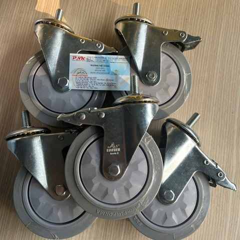 BÁNH XE CAO SU TPE 125x32 CÀNG THÉP XOAY REN M12 CÓ KHÓA