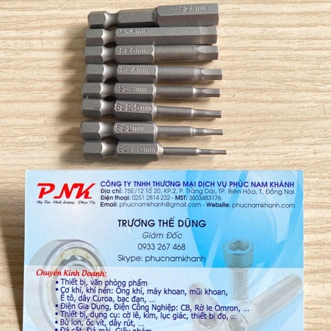 BỘ 8 ĐẦU LỤC GIÁC S2 1.5MM ĐẾN 8MM DÀI 50MM DÙNG CHO MÁY KHOAN