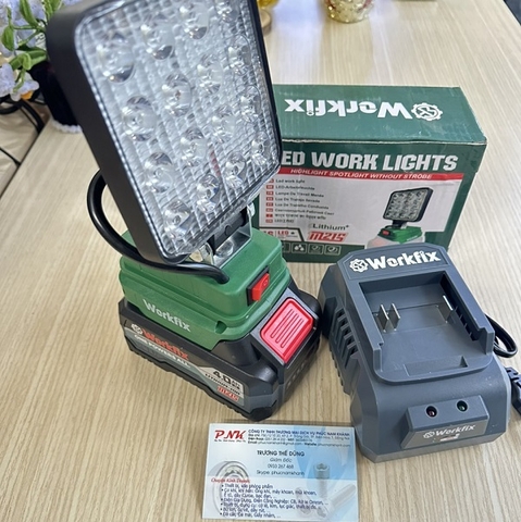 ĐÈN PIN SẠC 16 LED CHẠY PIN WORKFIX WF-L16 GỒM PIN 4 Ah VÀ SẠC