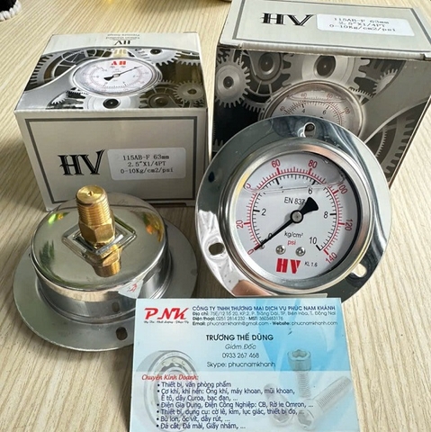 ĐỒNG HỒ ÁP SUẤT HV 115AB-F 0-10 BAR MẶT 63MM CHÂN REN SAU ĐỒNG 13MM VỎ INOX