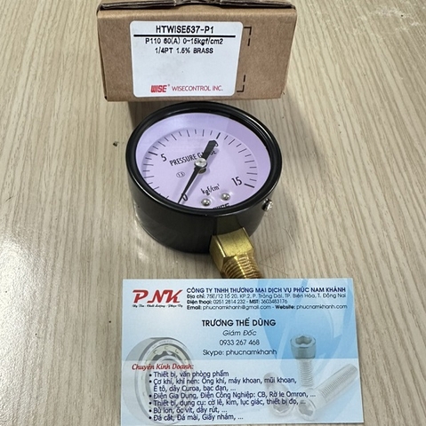 ĐỒNG HỒ ÁP SUẤT WISE P110 60A 0-15KG/CM2 MẶT PHI 60MM REN THAU 1/4 13MM