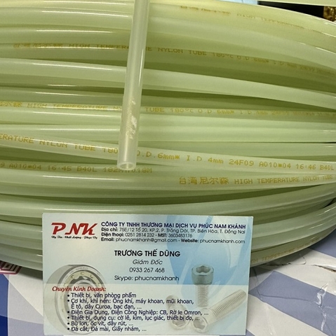 ỐNG NYLON CHỊU NHIỆT PHI 4x6MM 180C 30BAR 3MPa (CUỘN = 200M)