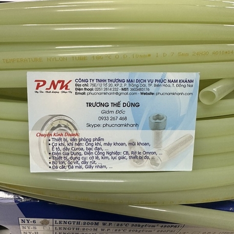 ỐNG NYLON CHỊU NHIỆT PHI 7.5x10MM 180C 30BAR 3MPa