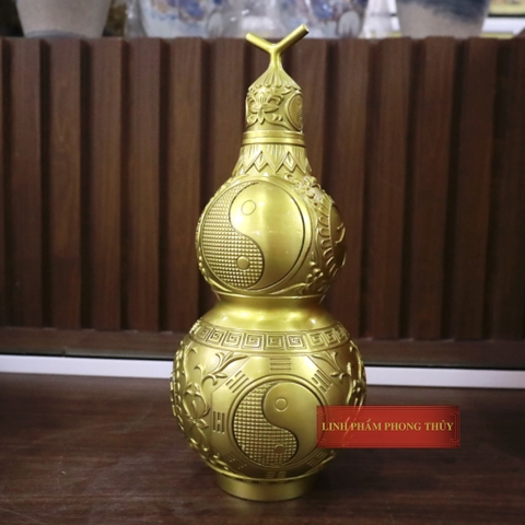 Hồ Lô Bát Quái Đồng Vàng Hoa Văn 40cm - MS3 - 3.2kg - PVN754