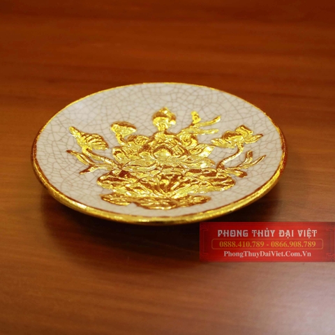 Đĩa trầu men rạn đắp nổi dát vàng 24k cao cấp