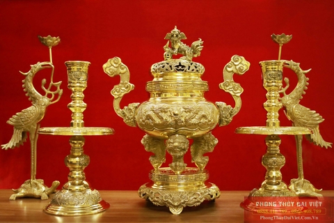 Bộ ngũ sự đồng vàng bóng chạm rồng nổi