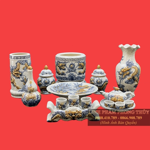 Bộ đồ thờ men rạn đắp nổi cao cấp MS16