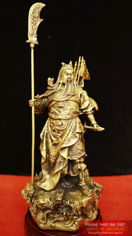 Tượng quan công đứng bệ rồng đồng nguyên chất 38x19x15cm - 4.35kg