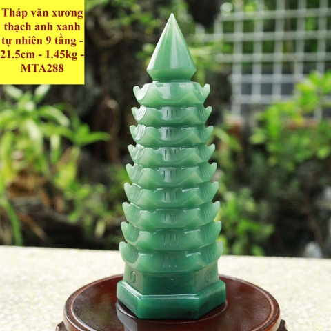 Tháp văn xương thạch anh xanh tự nhiên 9 tầng-21.5cm-1.45kg-MTA288