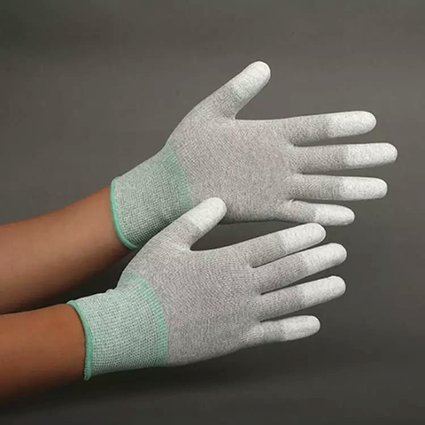 Găng tay Phủ PU đầu ngón MÀU TRẮNG chống tĩnh điện ESD