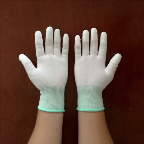 Găng tay Phủ PU đầu ngón MÀU TRẮNG chống tĩnh điện ESD