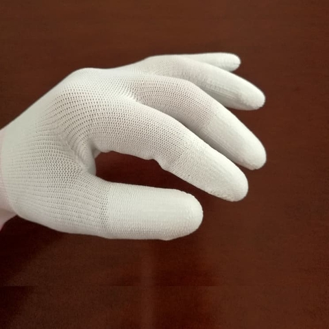 Găng tay Phủ PU đầu ngón MÀU TRẮNG chống tĩnh điện ESD