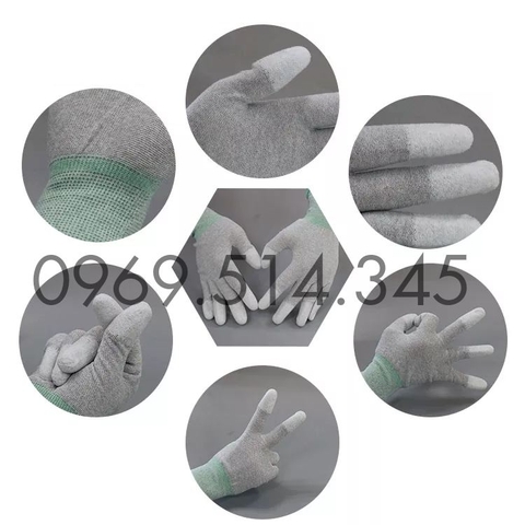 Găng tay chống tĩnh điện sợi carbon phủ PU đầu ngón