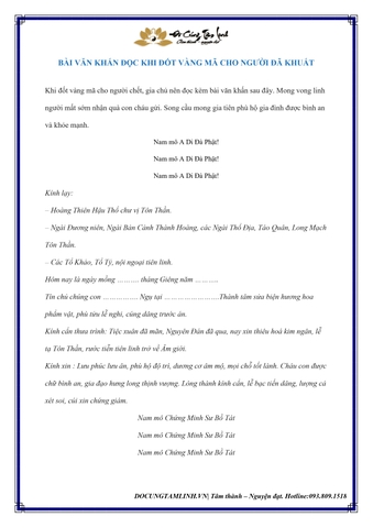 Bài Văn Khấn Đọc Khi Đốt Vàng Mã