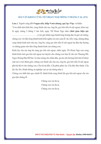 Văn Khấn Cúng Tết Đoan Ngọ Thông Dụng