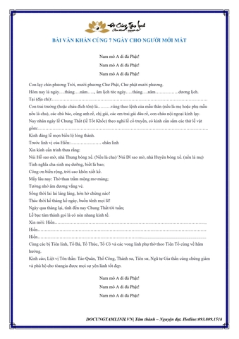 Bài Văn Khấn Cúng Thất (7 Ngày) Cho Người Mới Mất