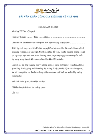 Bài Văn Khấn Cúng Gia Tiên Khi Về Nhà Mới