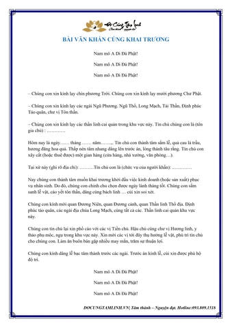 Bài Văn Khấn Cúng Khai Trương (Trong Năm)