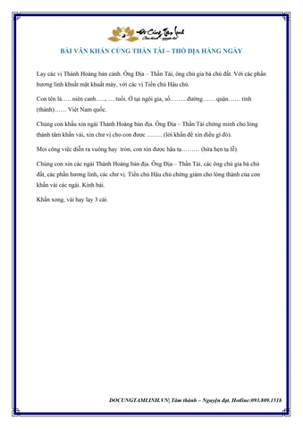 Bài Văn Khấn Cúng Thần Tài - Thổ Địa Hằng Ngày