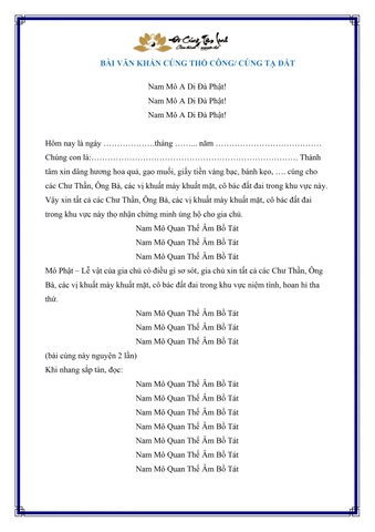 Bài Văn Khấn Cúng Tạ Đất Trong Năm