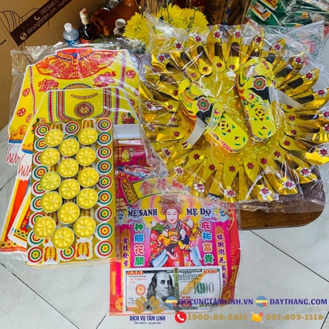 Bộ Giấy Cúng Đầy Tháng Thôi Nôi Cúng Căn Đầy Đủ Hài Sảo Tròn Tone Vàng