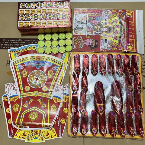 Bộ Giấy Cúng Đầy Tháng Thôi Nôi Cúng Căn Đầy Đủ Hài Sảo Tròn Tone Đỏ