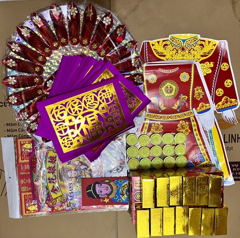 Bộ Giấy Cúng Đầy Tháng Thôi Nôi Cúng Căn Đầy Đủ Hài Sảo Tròn Tone Đỏ