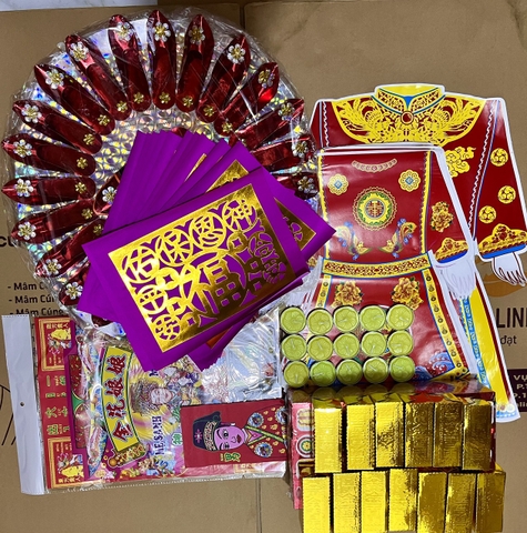 Bộ Giấy Cúng Đầy Tháng Thôi Nôi Cúng Căn Đầy Đủ Hài Sảo Tròn Tone Đỏ