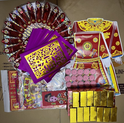 Bộ Giấy Cúng Đầy Tháng Thôi Nôi Cúng Căn Đầy Đủ Hài Sảo Tròn Tone Đỏ