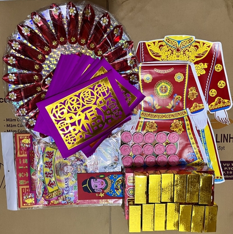 Bộ Giấy Cúng Đầy Tháng Thôi Nôi Cúng Căn Đầy Đủ Hài Sảo Tròn Tone Đỏ