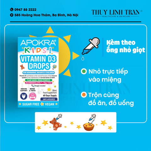 APOKRA Kids Vitamin D3 Drops 30ml/ Vitamin D3 dạng giọt