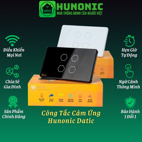 Công Tắc Thông Minh Wifi HUNONIC DATIC Hình Chữ Nhật Cảm Ứng 1-2-3-4 Nút Điều Khiển Qua App + Giọng Nói