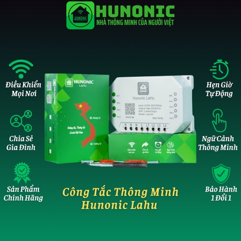 Công tắc thông minh kết nối Wifi Hunonic Lahu 4 kênh - 500W/kênh điều khiển mọi thiết bị từ xa qua điện thoại