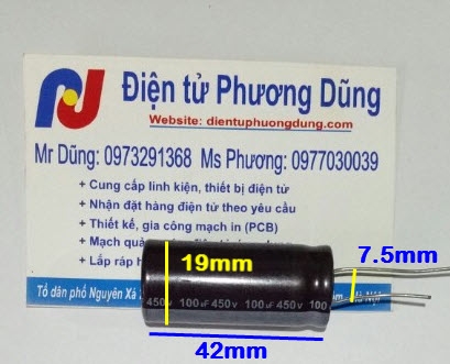 Tụ hoá 450V 100uF 19x42mm