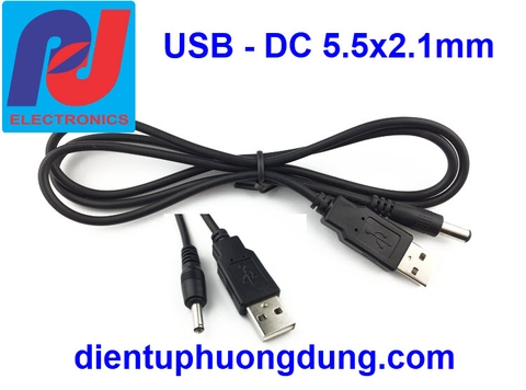 Dây USB - DC5,5x2,1mm đực, dài 0.5m