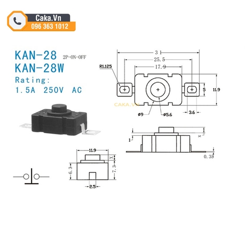 Công Tắc Nhấn Tự Giữ KAN-28 18x12mm