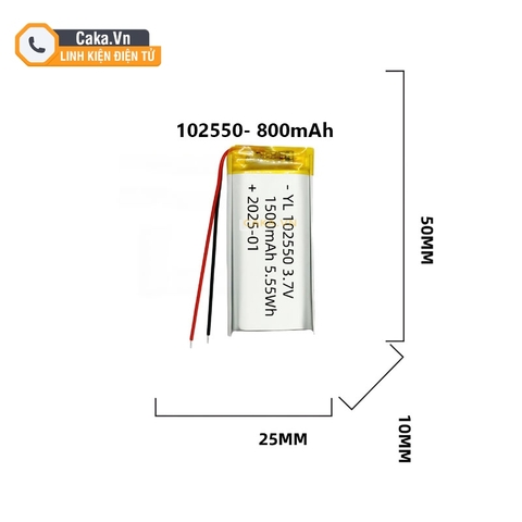 Pin Lithium 102550 1500mAh 3.7V