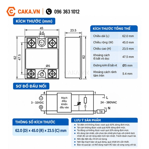 Relay Bán Dẫn SSR-80DA 80A DC Điều Khiển AC