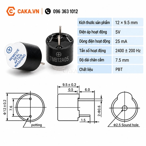 Còi Chip Buzzer 5V 12x9.5mm