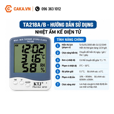 Nhiệt Ẩm Kế Điện Tử TA218B Đo Nhiệt Độ Độ Ẩm Có Đồng Hồ